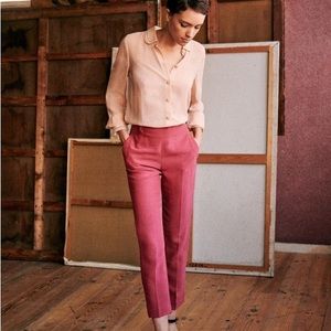 Sezane Georges Linen Trouser, Rose Pink, Size 8 (Euro 40)